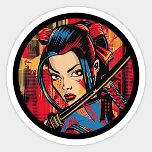 Pop Art Samurai Girl Japanese Woman Sticker